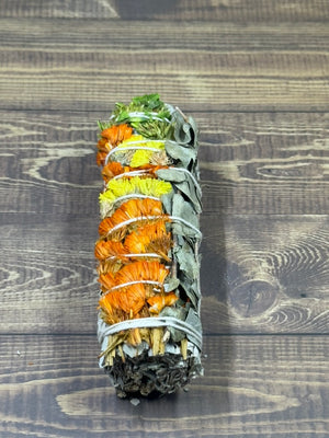 White sage, eucalyptus, and strawflower mini smudge stick